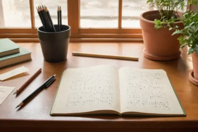 Bureau en bois avec écris en cyrillique