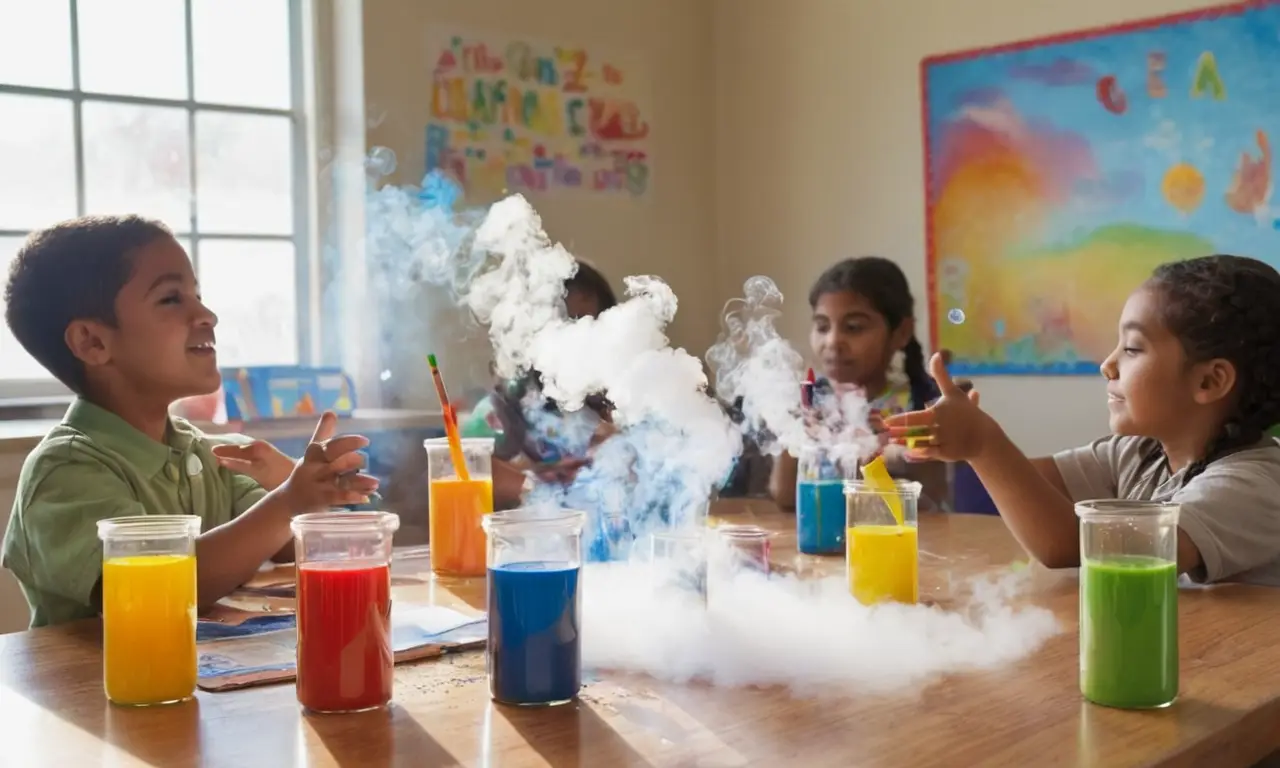 Salle de classe animée, enfants émerveillés