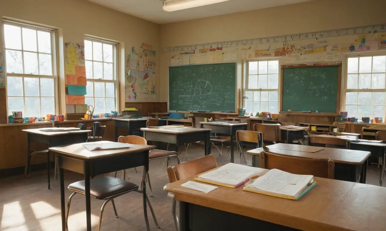 Salle de classe en désordre et lumineuse
