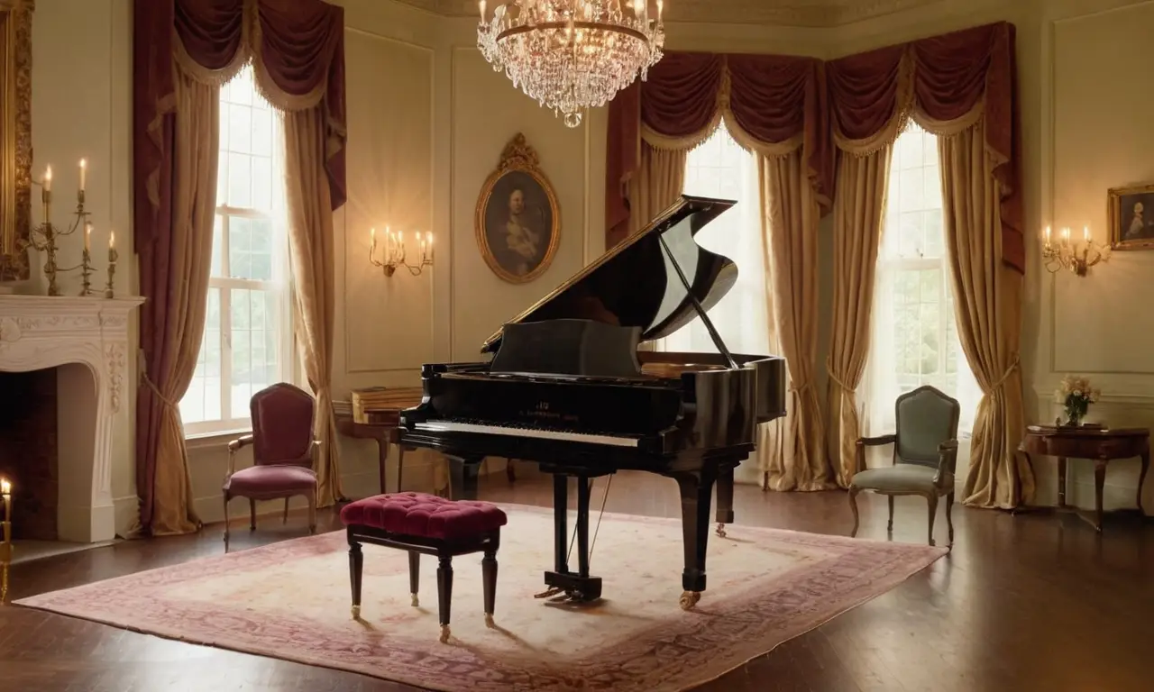Piano élégant sous un lustre scintillant
