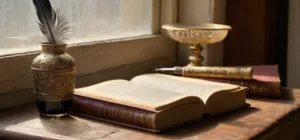 Un livre ancien sur une table en bois