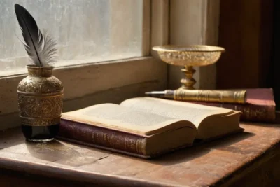 Un livre ancien sur une table en bois