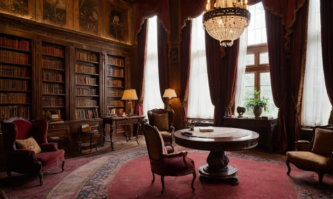 Bibliothèque chaleureuse, livres anciens et lumière dorée