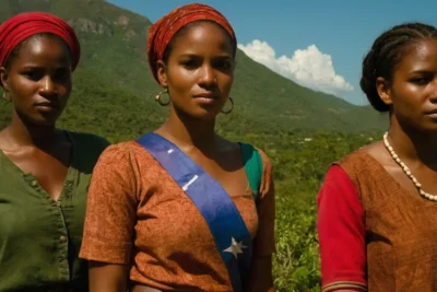 Scène dynamique de révolutionnaires haïtiens résilients
