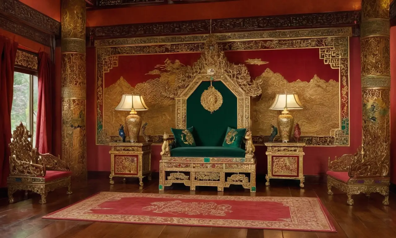 Trône impérial chinois richement décoré et lumineux