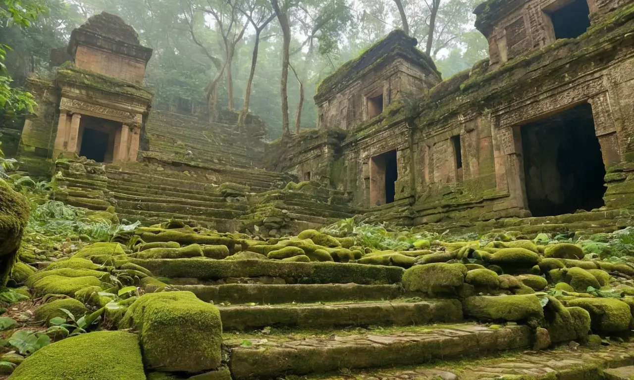 Ruines anciennes en pleine jungle mystérieuse