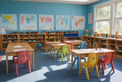 Une salle de classe colorée et lumineuse