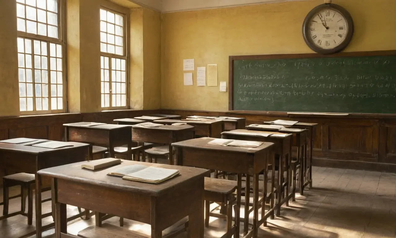 Salle de classe sombre, ambiance studieuse et mathématiques