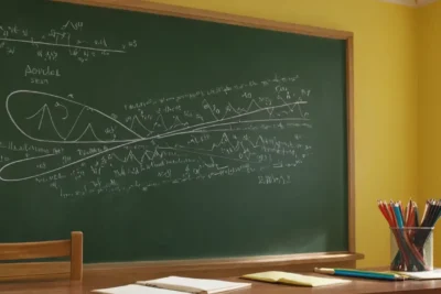 Tableau avec fonctions trigonométriques et ambiance scolaire
