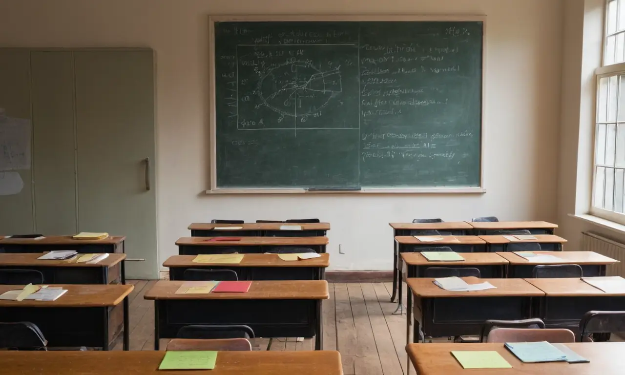 Classe lumineuse, bureaux en bois, ambiance studieuse
