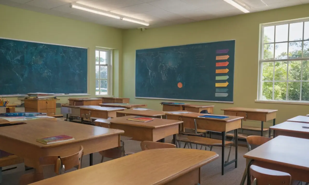 Salle de classe lumineuse avec outils mathématiques