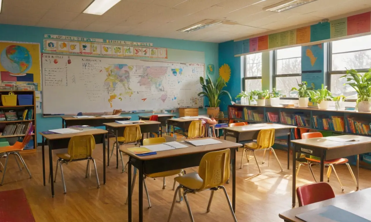 Salle de classe lumineuse avec diversité engagée