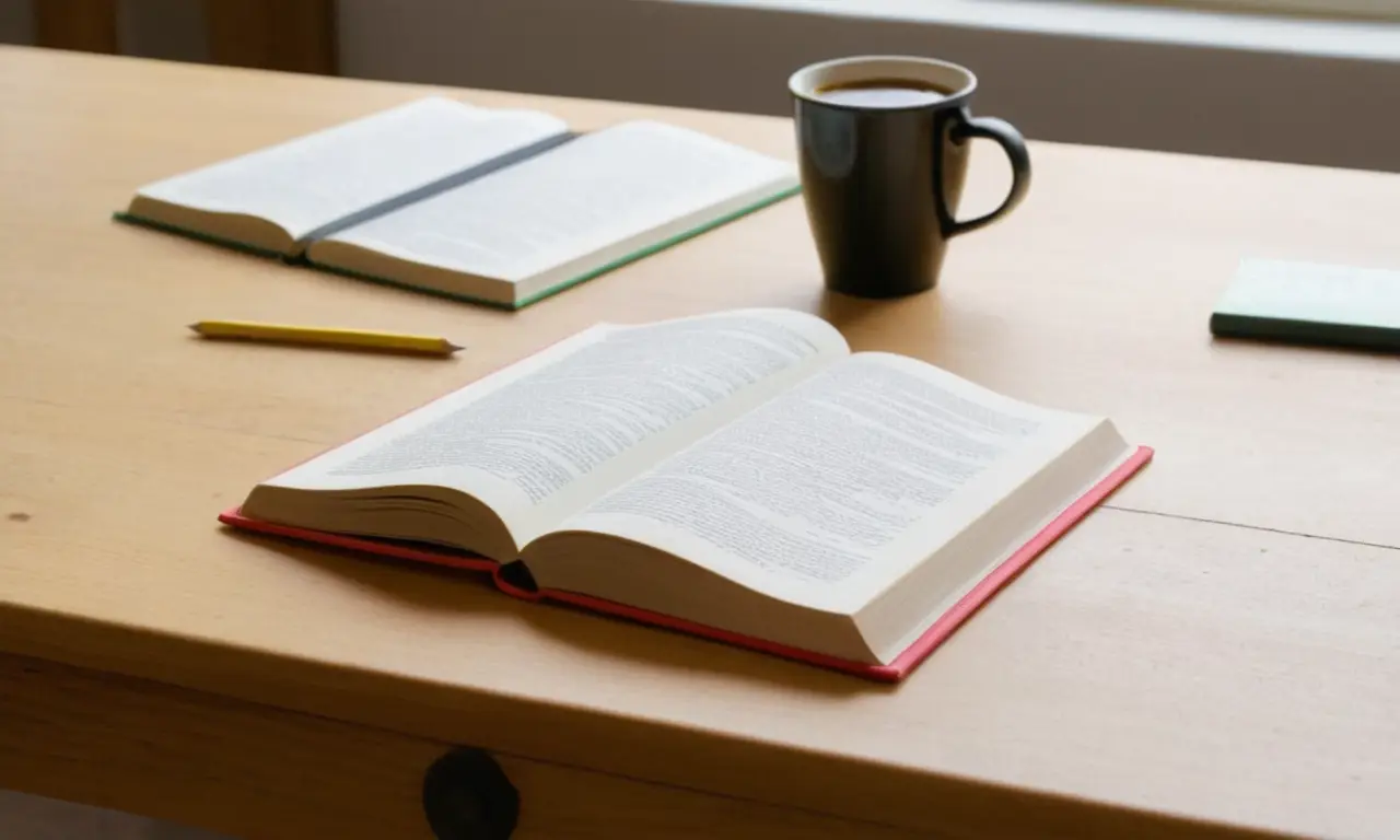 Livre ouvert sur un bureau ensoleillé