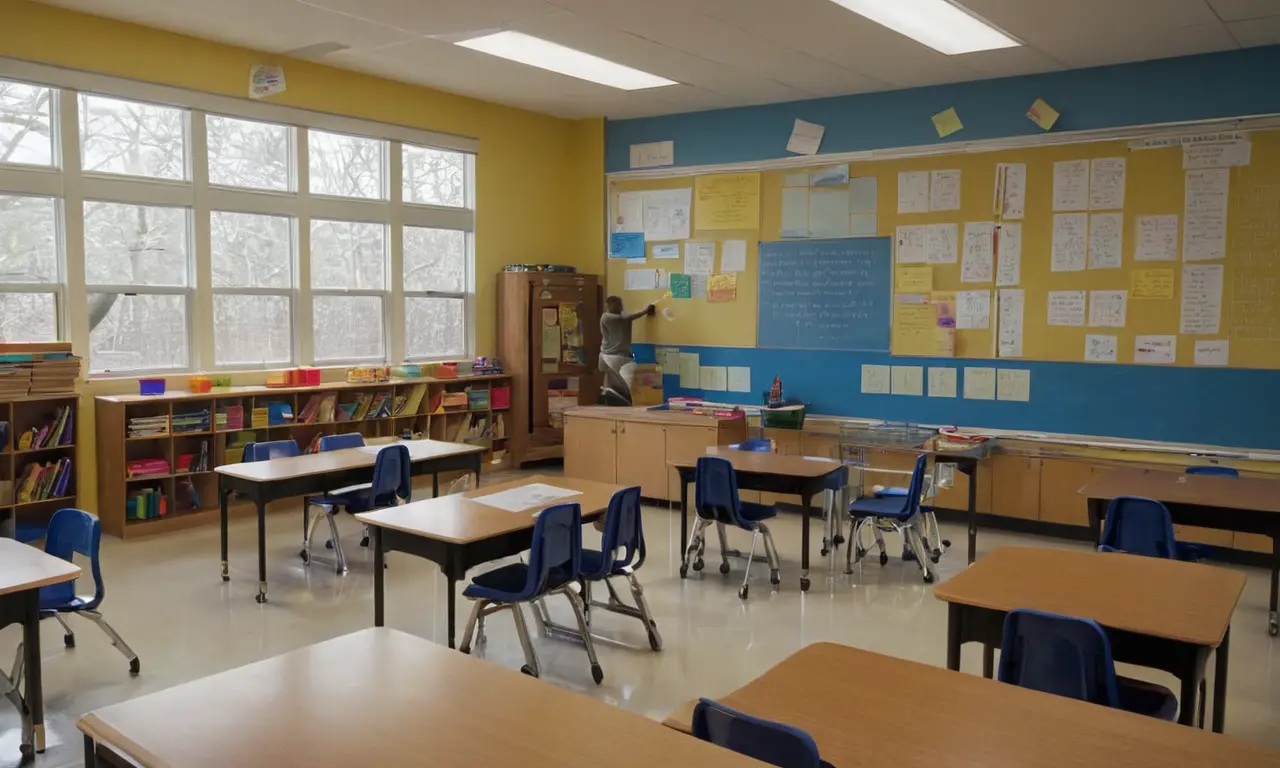 Salle de classe lumineuse et bien organisée