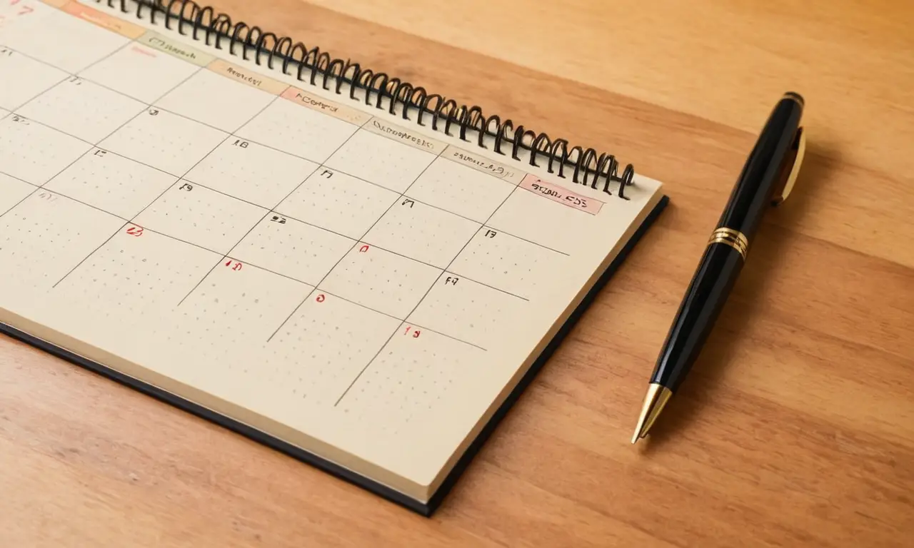 Calendrier élégant sur bureau en bois chaleureux