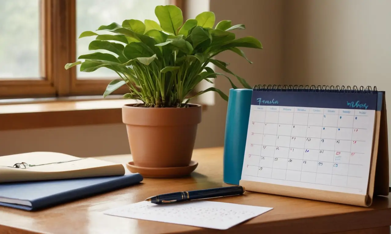 Bureau organisé avec lumière chaleureuse et créativité