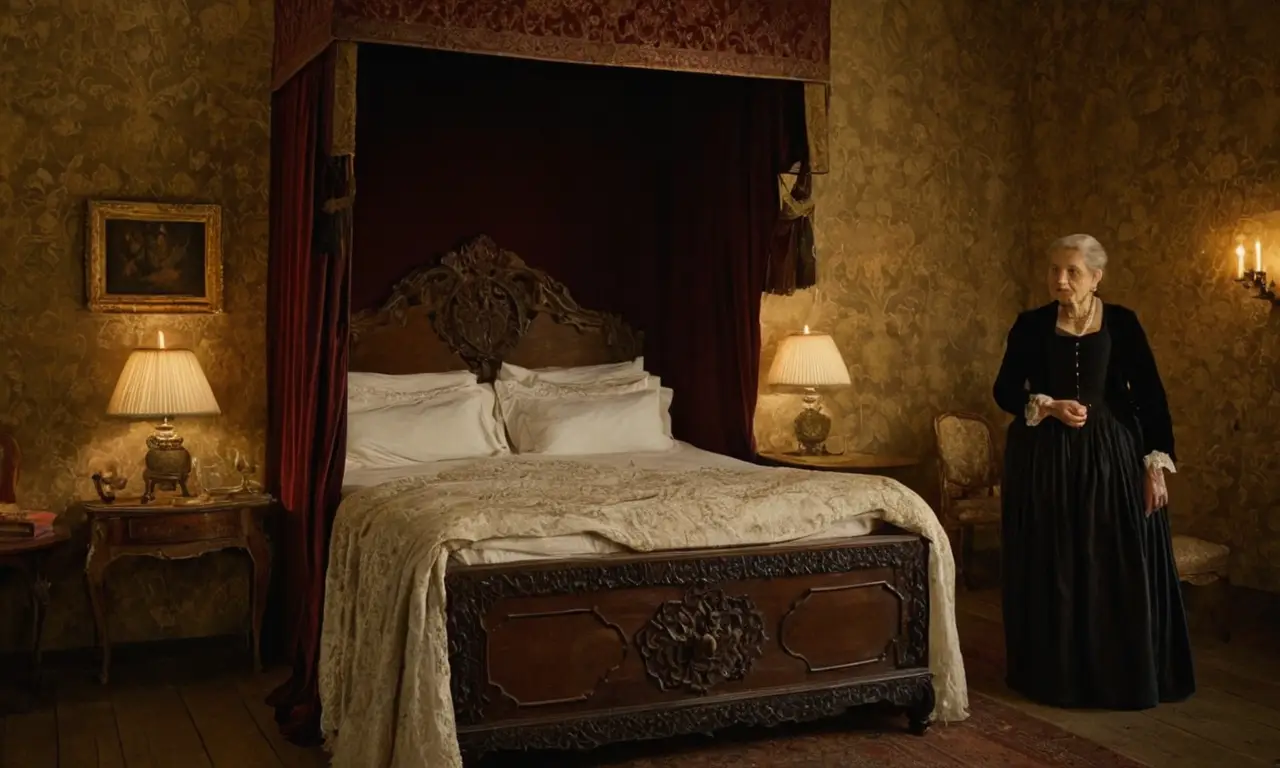 Scène tendue dans une chambre du XVIIe siècle