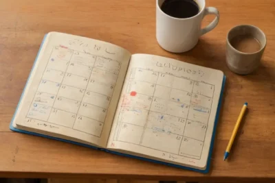Un livre ouvert sur un bureau en bois
