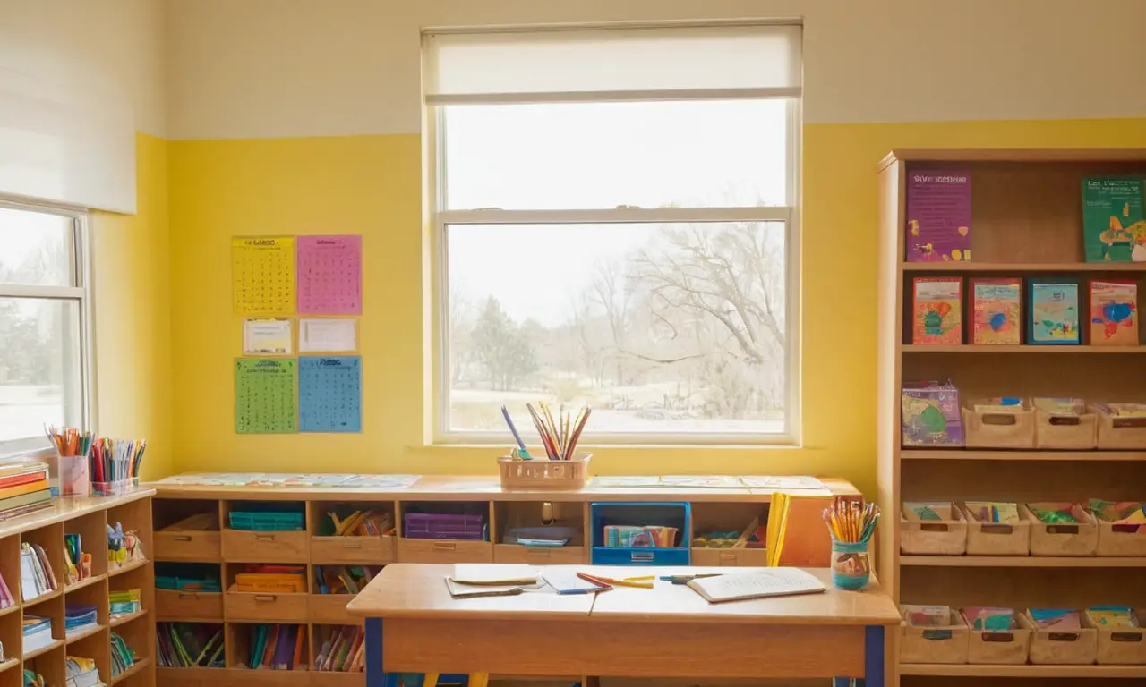 Bureau scolaire accueillant, lumineux et coloré