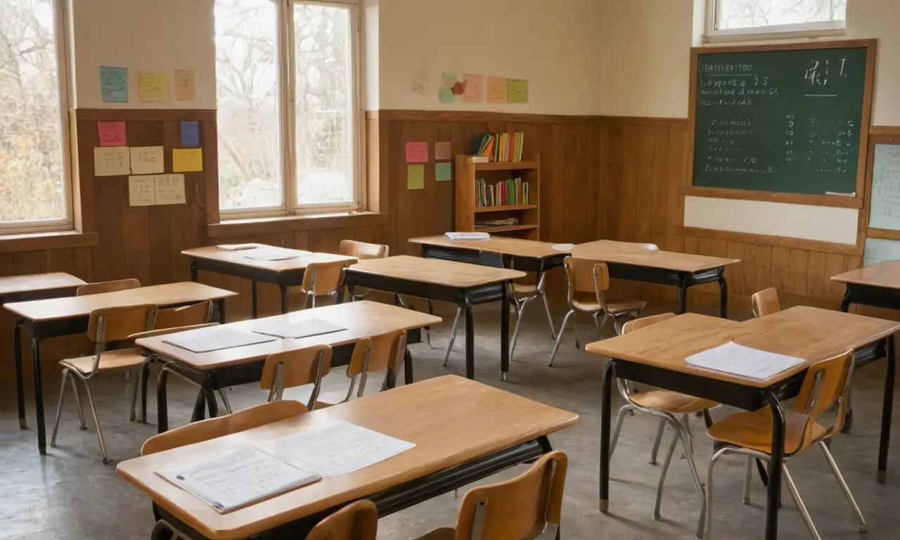 Classe ordonnée, lumière, matériel éducatif visible