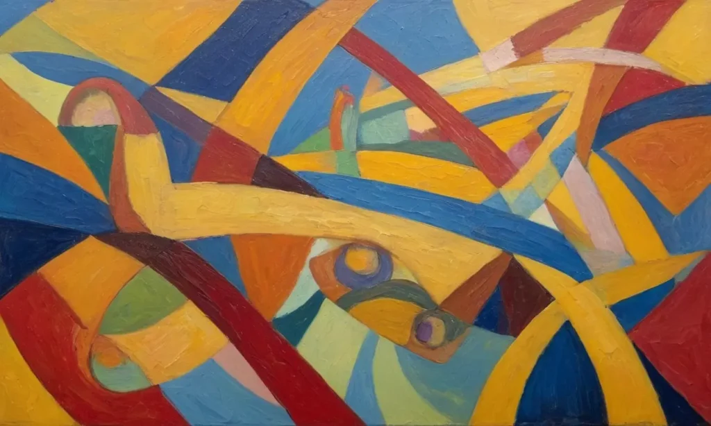 Formes abstraites et couleurs vives sentremêlent