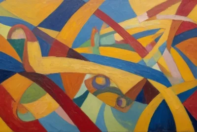 Formes abstraites et couleurs vives sentremêlent