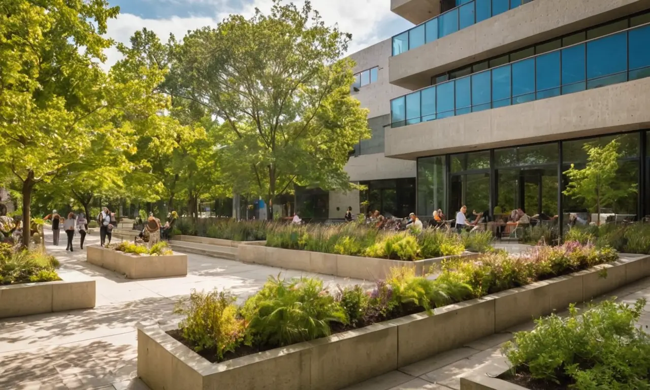 Architecture moderne vibrante dans un environnement urbain
