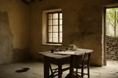 Une pièce sombre évoquant solitude et mémoire