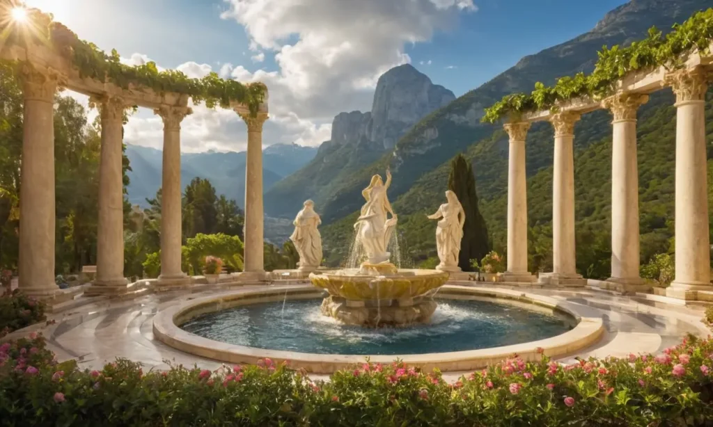 Dix-huit dieux grecs sur une terrasse majestueuse