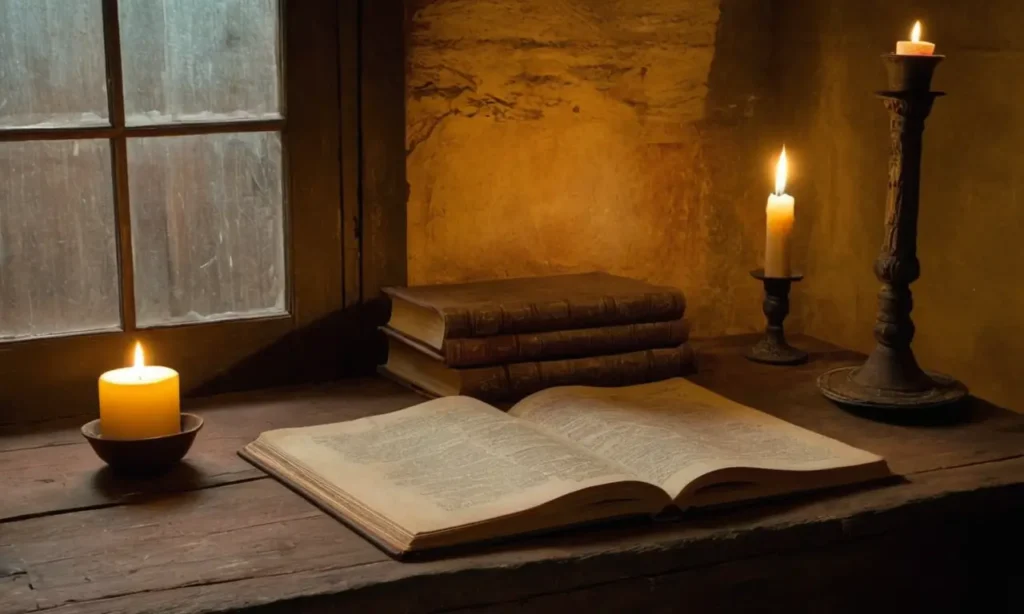 Chambre sombre avec ambiance historique et mystérieuse