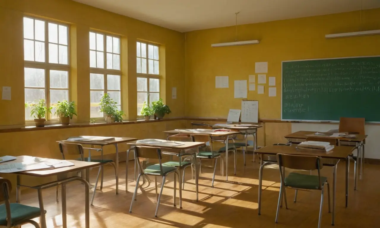 Une salle de classe ensoleillée et chaotique
