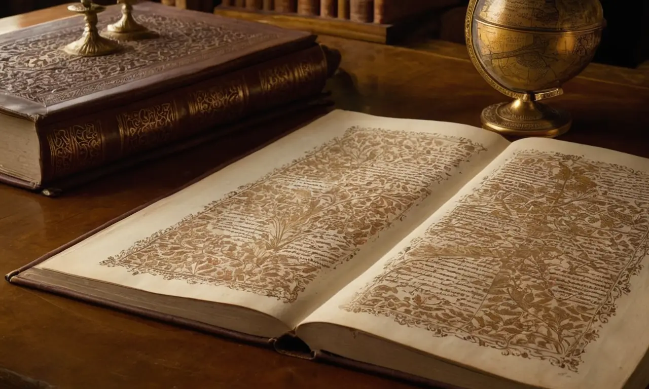 Une table ancienne entourée de livres et lumière