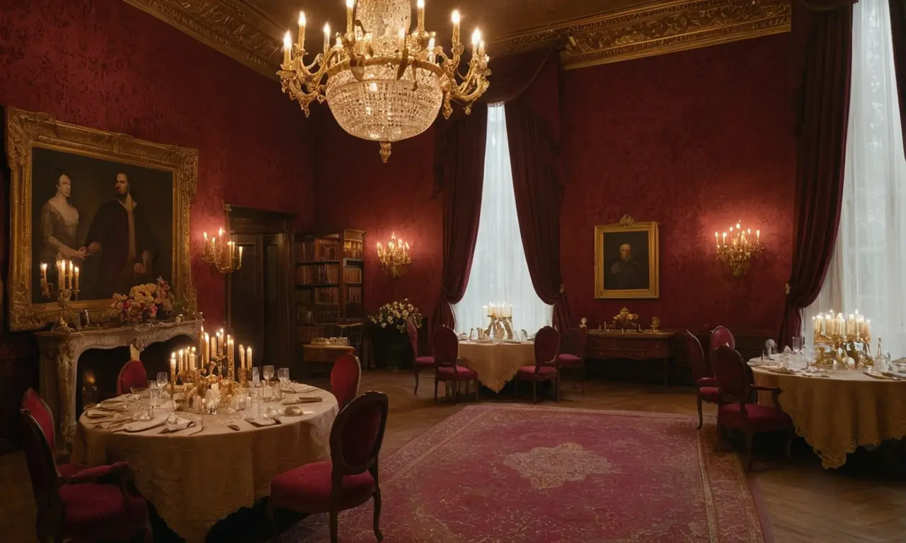 Salle chaleureuse, richement décorée, discussion animée