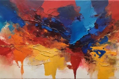Peinture vibrante mêlant couleurs et textures