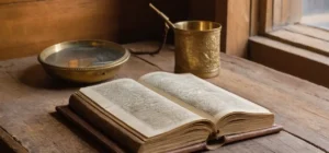 Un livre ancien sur une table rustique