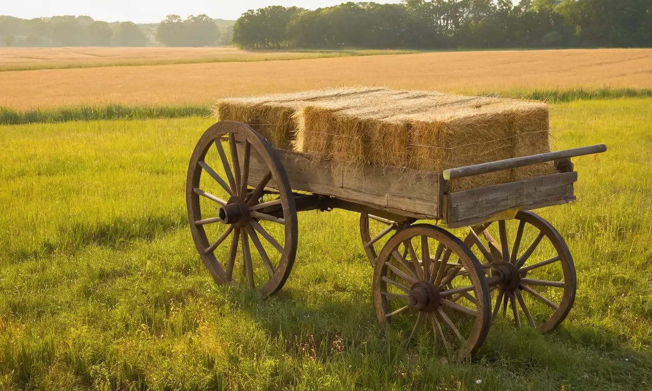 Charrette rustique dans un champ paisible