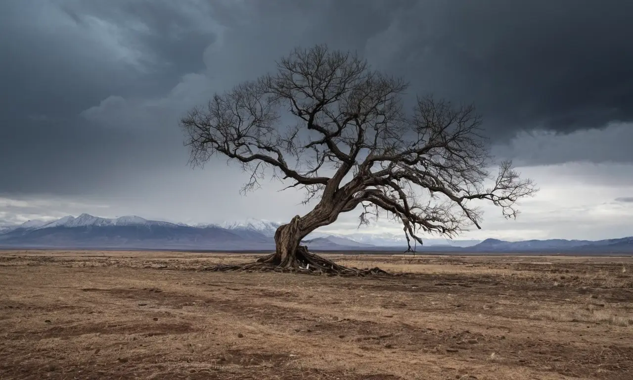 Paysage désolé, solitude et mélancolie profonde
