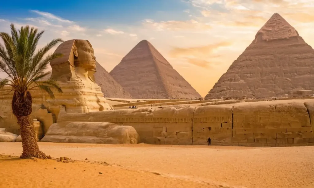 Pyramides de Gizeh dans un paysage ancien