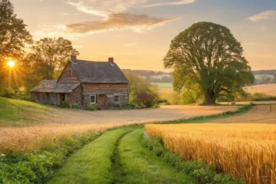 Paysage rural lumineux avec champs dorés