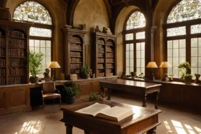Bibliothèque ancienne pleine de livres en cuir