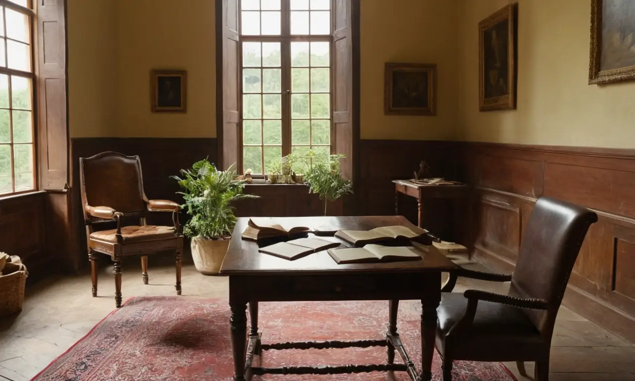 Table en bois, livres et atmosphère académique