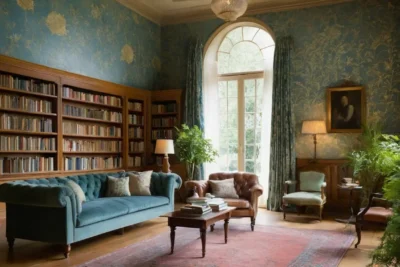 Bibliothèque paisible inondée de lumière