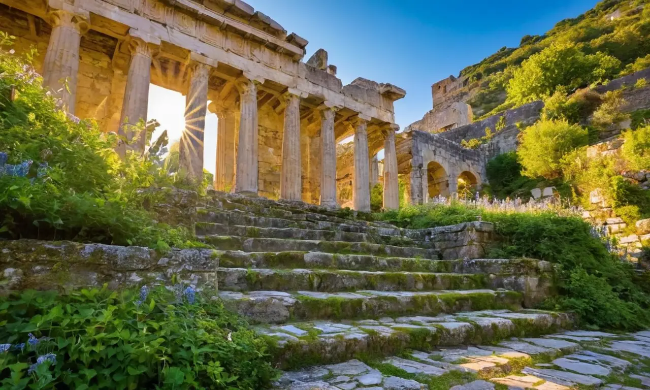 Un amphithéâtre grec ancien baigné de soleil
