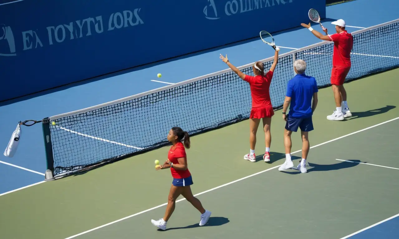 Deux joueurs de tennis concentrés sous le soleil