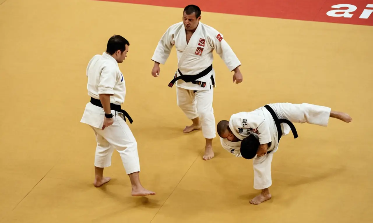 Match de judo intense sous lumière naturelle