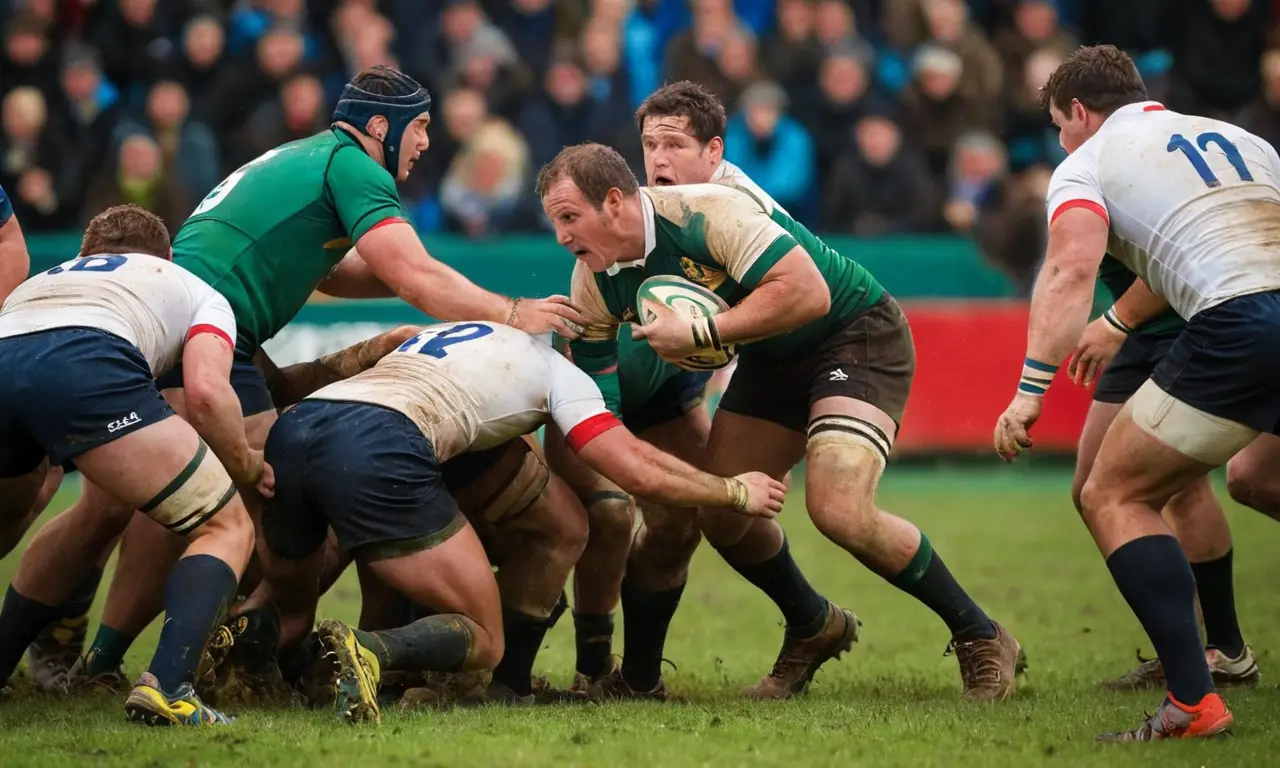 Terrains de rugby vibrant sous un ciel bleu