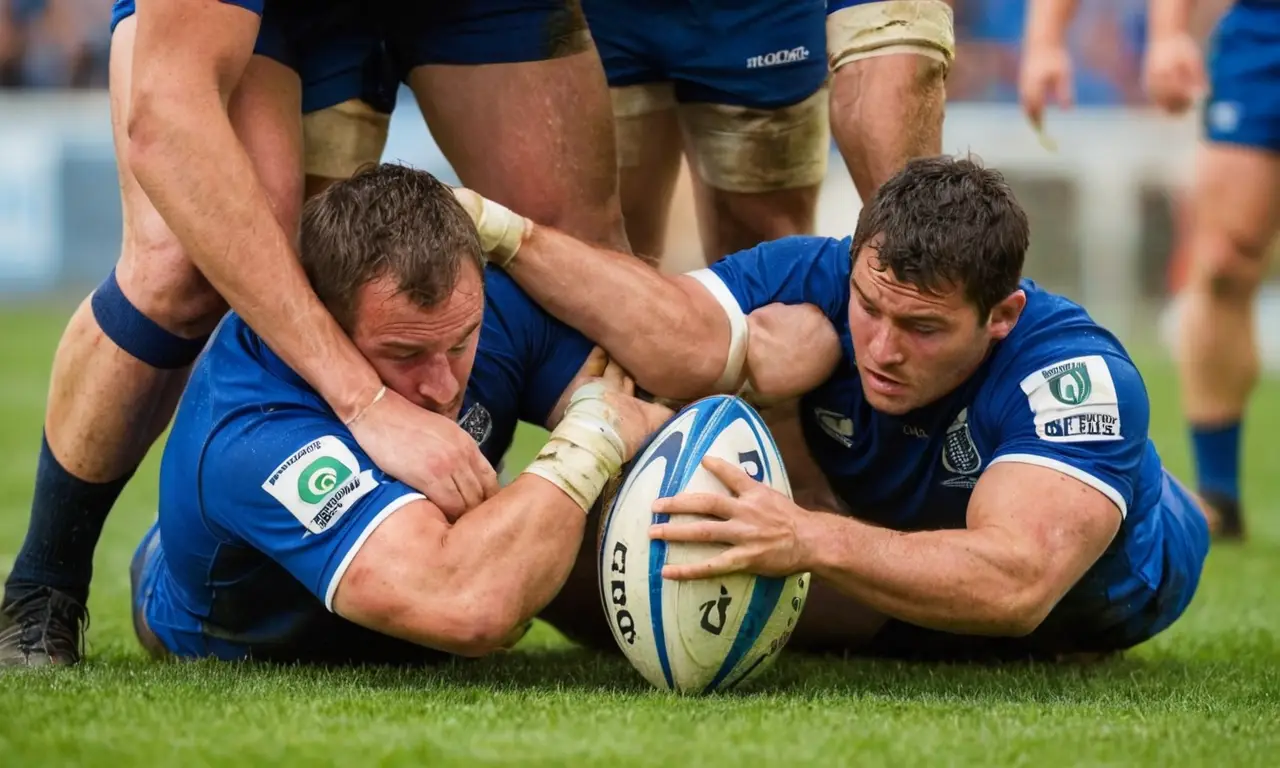 Scène intense de mêlée de rugby vibrant