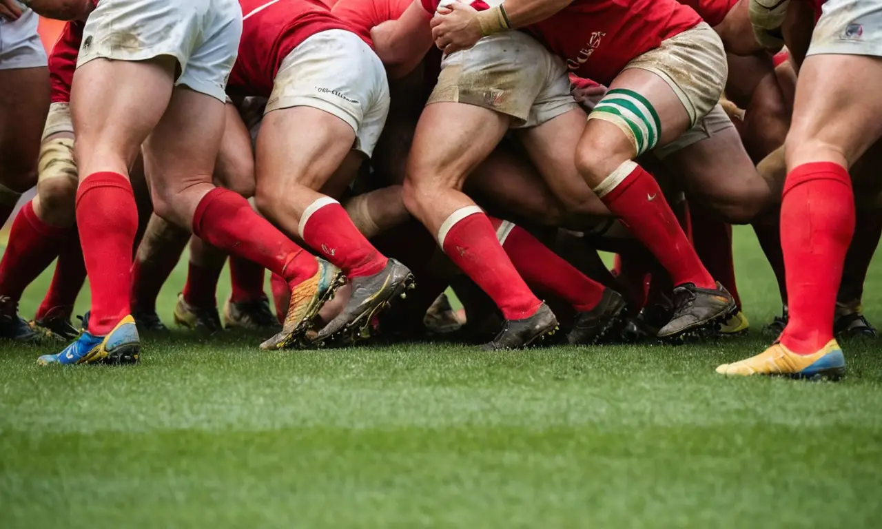 Scène intense de mêlée au rugby