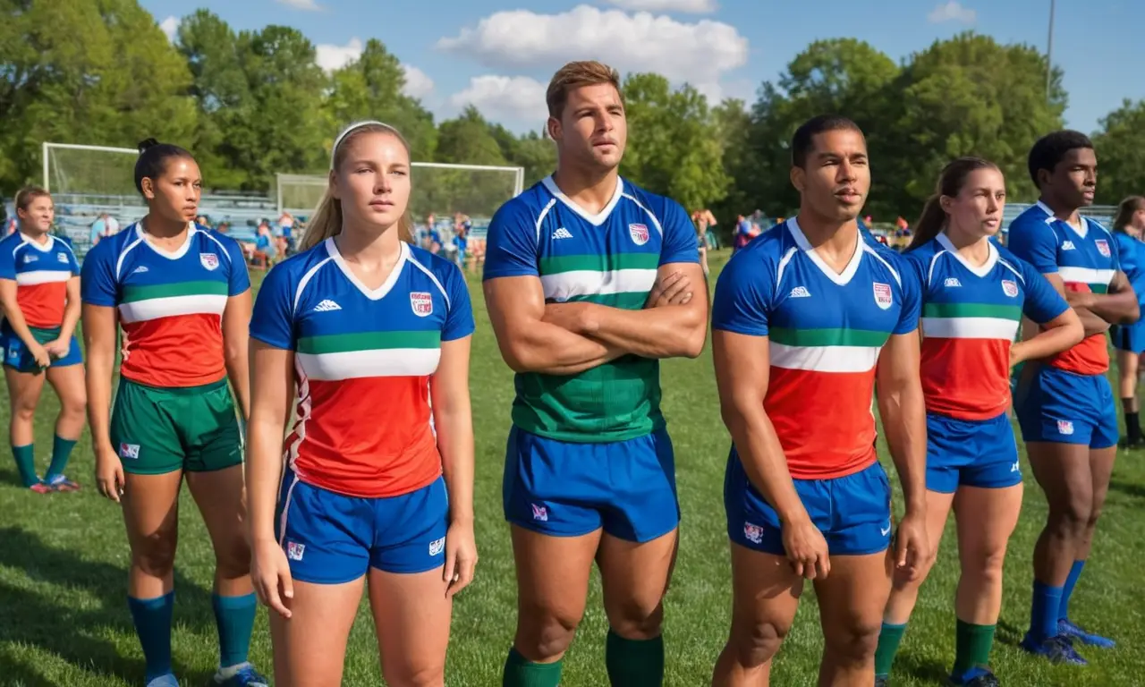 Terrain sportif animé avec joueurs déterminés