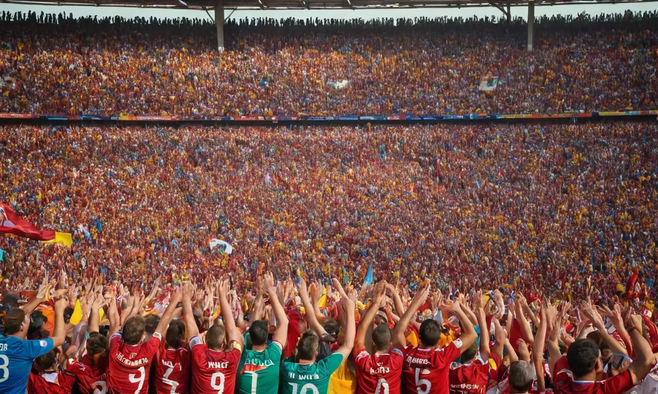 Stade de foot, émotions intenses et couleurs vives